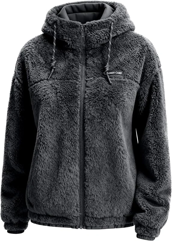 Veste polaire femme à capuche légère sweat windproof et chaude transition avec poches, doudoune polaire douce et confortable avec fermeture éclair complète pour running, randonnée et loisirs — Vetements ski