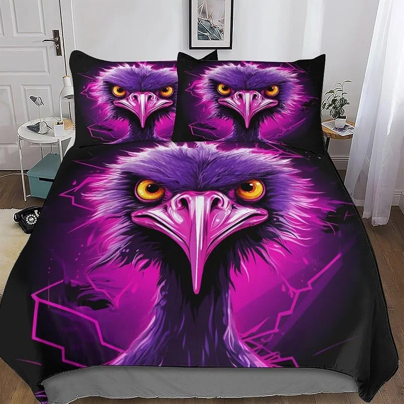 Autruche 3D Housse De Couette Literie 3 Pièces Housse De Couette Et Taie d'oreiller Douce Microfibre Adultes Enfants Parures De Lit avec Fermeture Éclair Double (200x200cm) — Equipement ski