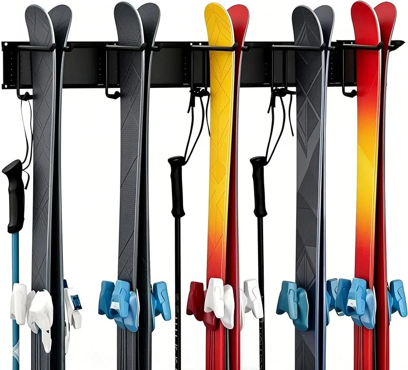 Support mural pour ski et snowboard - Support mural pour 10 paires de skis jusqu'à 136 kg - Pour la maison et le garage — Equipement ski