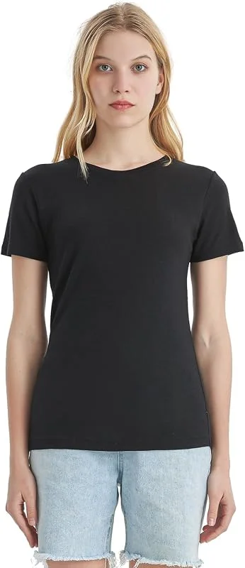 Merino Protect T-shirt 100 % laine mérinos pour femme - Manches courtes - Col rond - Résistant aux odeurs - Sous-vêtements fonctionnels - Pour voyage, randonnée, laine mérinos — Vetements ski
