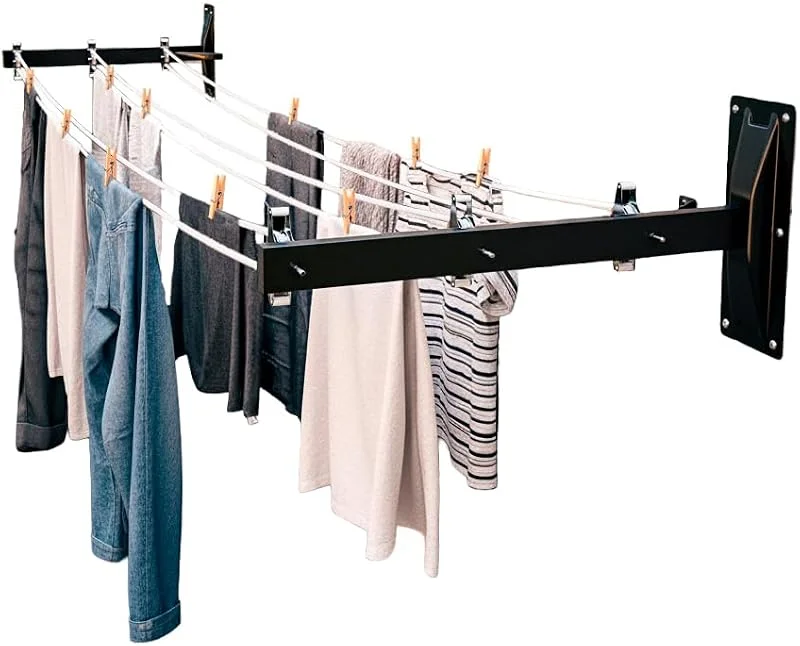 Amig - Étendoir Mural latéral Mod. 3 - Séchoir Mural Rabattable pour Linge - Structure résistante et Installation Pratique - 80 x 40 cm - Acier - Finition Noire — Equipement ski