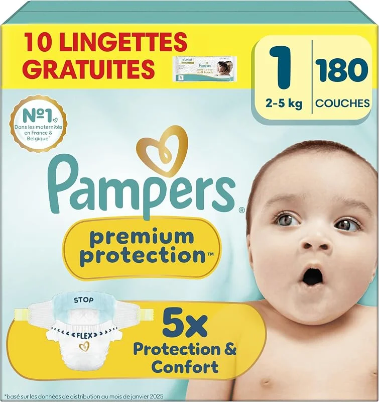 Pampers Premium Protection Couches Taille 1 x180 + 10 Lingettes Bébé — Vetements ski