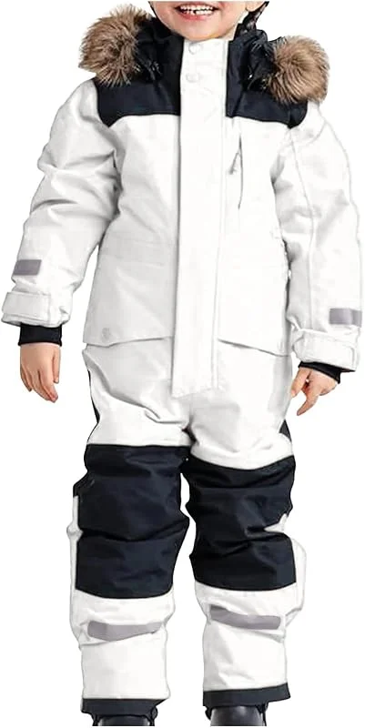 Générique Combinaison de ski pour garçons vêtement thermique d'hiver coupe-vent avec capuche amovible tenue softshell extérieure chaude et imperméable pour la neige et la boue — Vetements ski