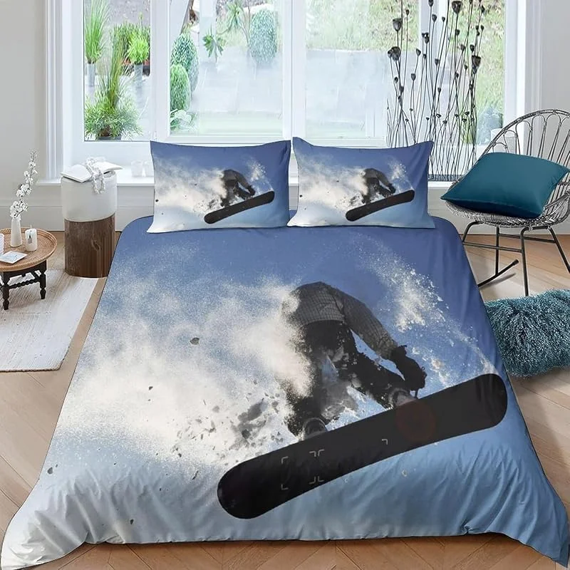Housse De Couette 155X220 Cm Ski Sports Extrêmes Impression Numérique 3D - Parure De Lit en Microfibre 1, 2 Personnes avec Fermeture Éclair, Housse Couette avec 2 Taie d'oreiller -712C986L116W — Equipement ski