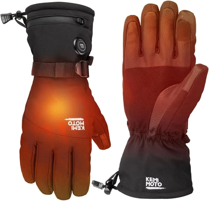 KEMIMOTO Gant Chauffant Moto, Rechargeables Électriques 2500mAh Gant Moto Hiver Imperméables Écran Tactile Thermiques avec 3 Réglages de Chaleur pour Patinage Ski Bicyclette Camping — Vetements ski