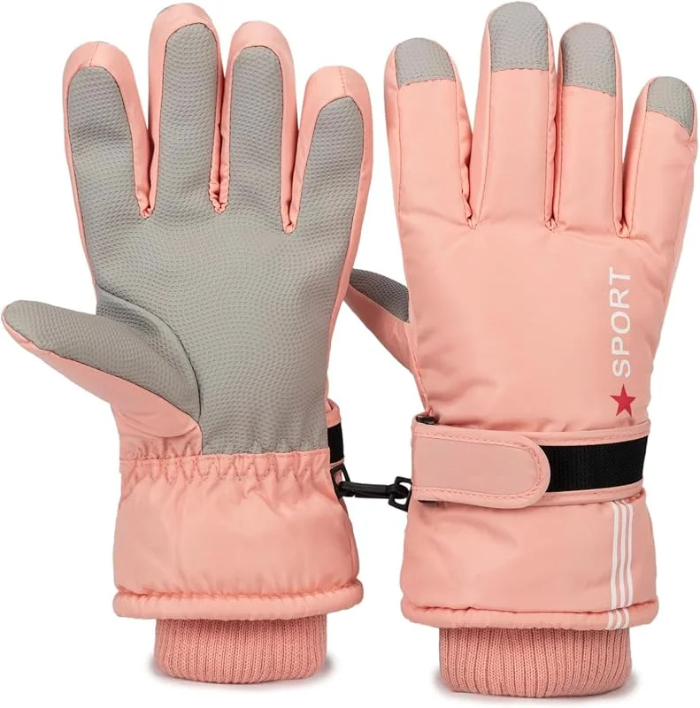 Gants de ski chauds et imperméables pour enfant, rose — Vetements ski