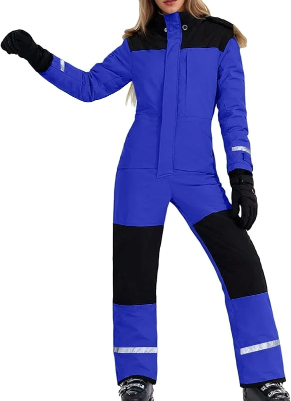 Générique Combinaison de Ski Femmes Hiver Chaude Peluche Capuche Couleur unie Overall Neige Sports de Plein Air Zipper Ski Suit Imperméable Coupe-vent Jumpsuit Grande Taille — Vetements ski