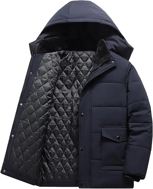 Veste matelassée d'hiver pour homme, manteau matelassé chaud isolé avec capuche amovible, veste coupe-vent de ski pour temps froid — Vetements ski
