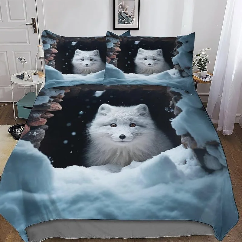 Animal Renard Housse De Couette avec Taie d'oreiller Parure De Lit pour Toutes Les Saisons Microfibre Ensemble Housse Couette Double (200x200cm) — Equipement ski