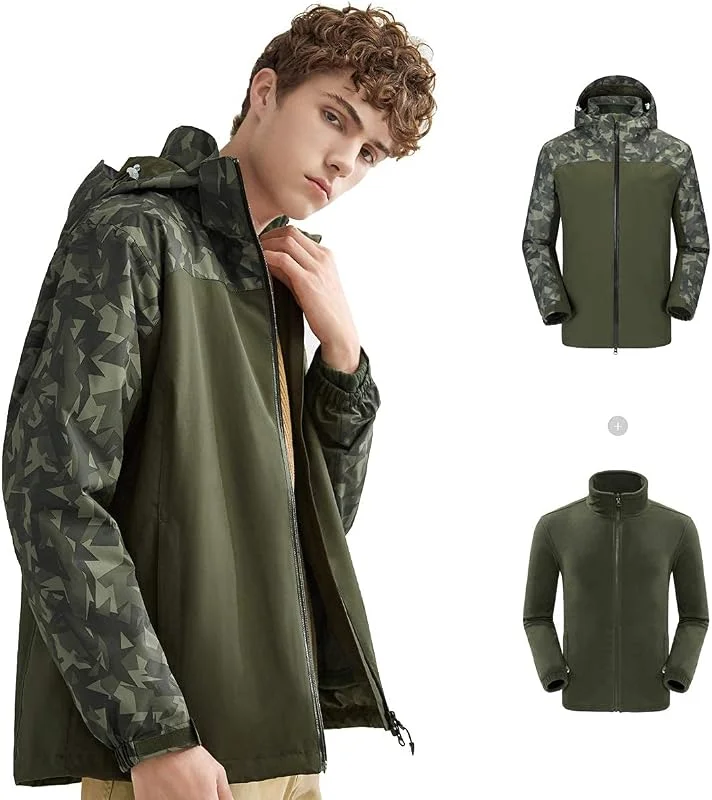MU Veste de Ski D'Hiver 3 En 1 Pour Hommes Avec Doublure En Molleton Hood Amovible Hiver Résistant À L'Eau Snowboard Veste de Snowboard Imprimé Coupe-Vent de Mode, Green, S — Vetements ski