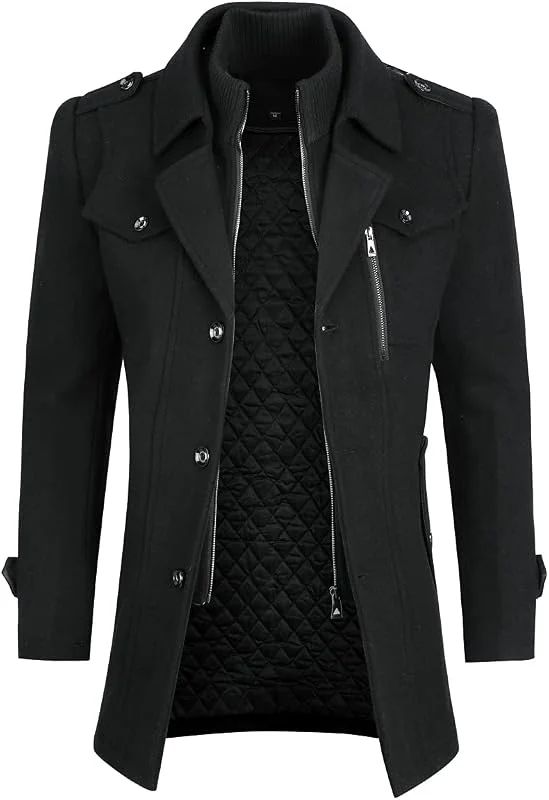 YOUTHUP Manteau Homme Laine Hiver Chaud Trench-Coat Classique Pardessus — Vetements ski