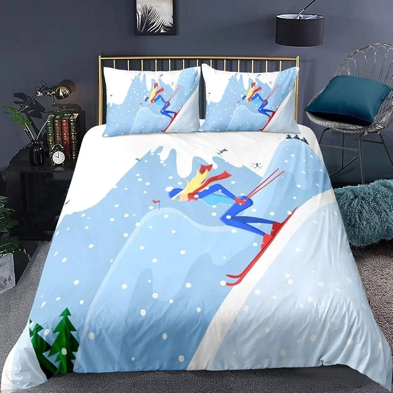 Housse De Couette 155X220 Cm Ski Sports Extrêmes Parure De Lit 1, 2 Personne avec 1 Housse De Couette en Microfibre Et 2 Taies d'oreiller, 3D Imprimé Ensemble De Literie pour Adulte Enfan -625I805M378 — Equipement ski