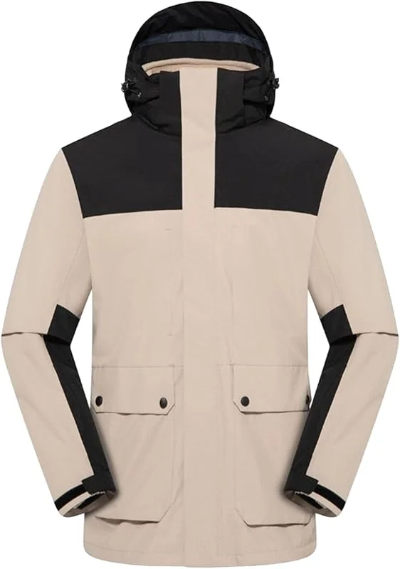 Veste de ski imperméable 3 en 1 pour homme - Coupe-vent - Couleurs contrastées - Manteau thermique d'extérieur avec capuche — Vetements ski