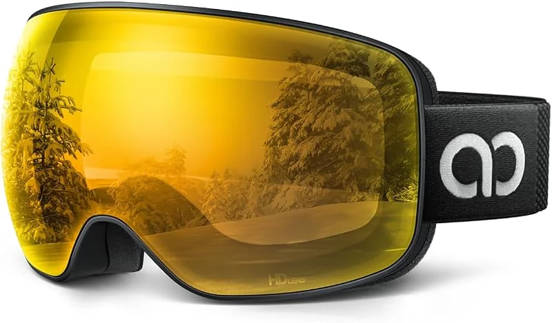 Lamicall Lunettes de Ski Homme, Masque Ski OTG - [Ultra HD Verre Sphérique & Anti-Buée Breveté] Lunettes de Snowboard, UV400 Protection, Vision Plus Large, Ski Goggles Femme pour Sports Hiver — Equipement ski