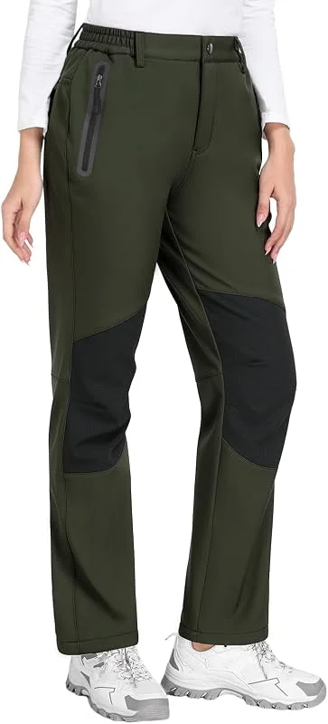CMTOP Pantalon Randonnée Femme Hiver Imperméable Pantalon Ski Doublé Polaire Pantalon Chaude Softshell Pantalon Montagne de Pluie Trekking Sports Travail avec Poches Zippées — Vetements ski