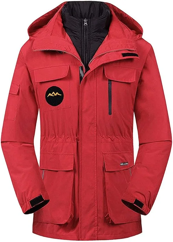 MU Veste de Ski Féminine Pour Hiver 3 En 1 Veste À Capuche À Lame À Feuilles Coupe-Vent Étanche Avec Doublure de Doublure de Doublure À Vent Veste de Coupe-Vent, Red, 4Xl — Vetements ski