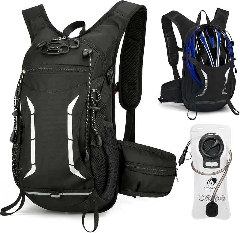 Sac à dos de vélo de 15 l avec poche d'hydratation de 2 l, sac à dos isotherme pour homme et femme, petit sac à dos de randonnée pour VTT, moto, randonnée, ski, noir — Equipement ski