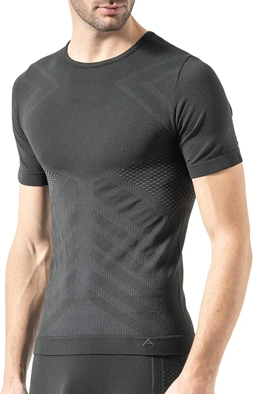 Risalti T Shirt Homme Thermique Manches Courtes Energy - sous Vetement Homme Thermique élastiques, Haut Thermique Homme Respirants, Tshirt Homme sans Couture - Made in Italy — Vetements ski