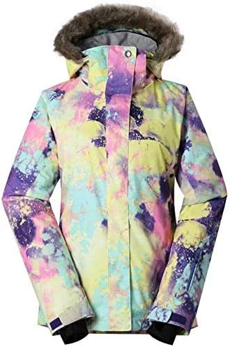 MU Femmes Veste De Ski Imperméable Imprimé Veste De Ski Manteau D'hiver Neige Montagne Imprimé Saisons Veste pour Froid Automne Météo Hiver, Multicolore, Moyen — Vetements ski