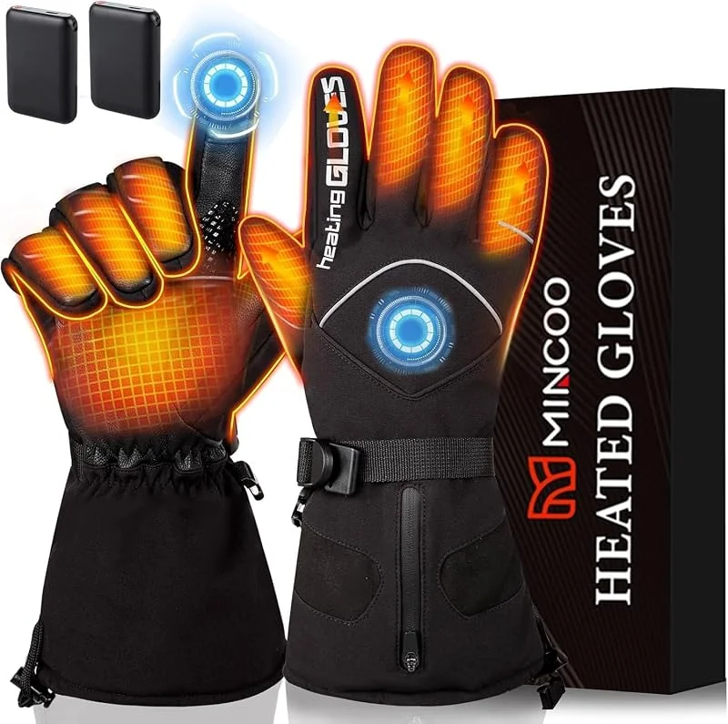 Mincoo Gants Chauffants Homme Femme avec 2x5V 6000mAh Batteries, Gant Chauffant Moto à 3 Niveaux, Charge de Type C, Imperméables, Gants Tactiles pour Le Ski, la Randonnée et Le Cyclisme — Vetements ski