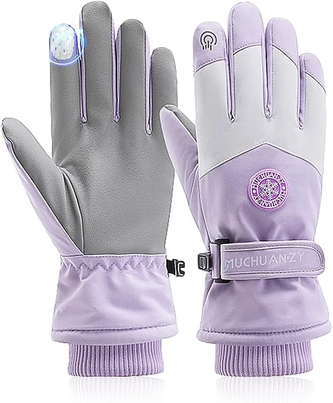 Gants de ski imperméables pour femme - Gants d'hiver chauds pour écran tactile - Gants thermiques coupe-vent - Sport pour snowboard, ski, extérieur, course, randonnée — Vetements ski