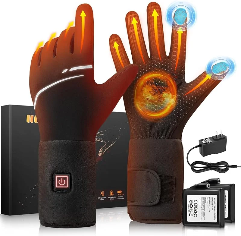 POSUGEAR Gants Chauffants Fins pour Homme Femme, 7.4V 3200mAh*2 Gants Électriques à Batterie Rechargeable, Gants Chauffants d'hiver Écran Tactile, 3 Température Réglablepour Randonnée, Ski, Randonnée — Vetements ski