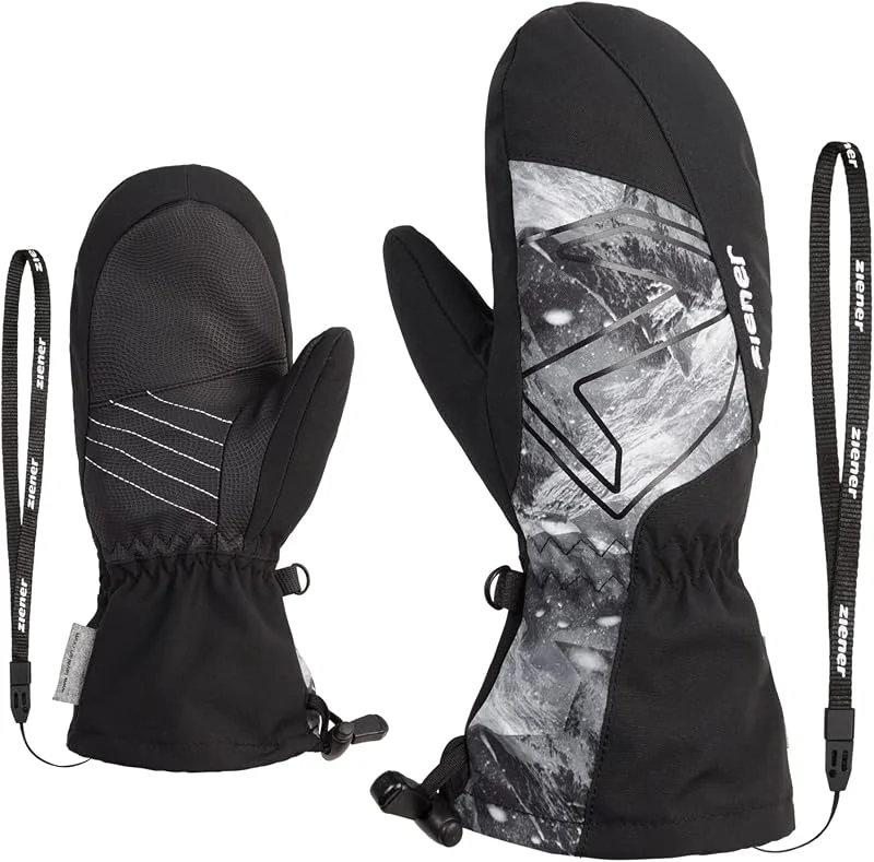Ziener LAVALINO Moufles de Ski pour Enfants, Sports d'hiver en Laine imperméable Extra Chaude, Noir et Gris, Taille 4, 5 — Vetements ski