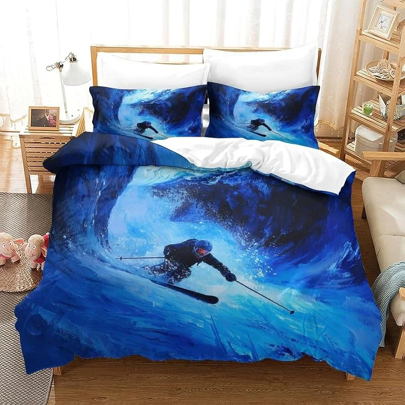 Housse De Couette 155X220 Cm Ski Sports Extrêmes 1, 2 Personnes Parure De Lit 3 Pièces Literie 3D HD Impression Microfibre avec Fermeture Éclair pour Enfant Adolescent - Respirant Et Anti -011G987H097 — Equipement ski