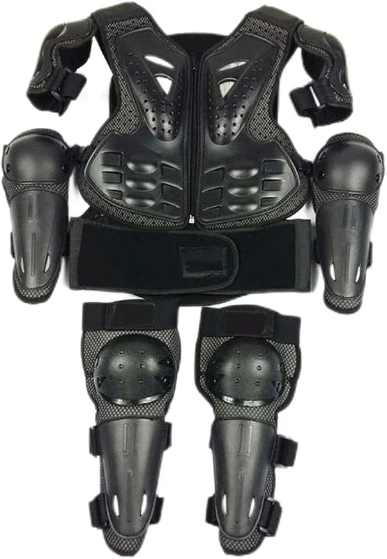 Kids Motorcycle Body Back Gilet Ensemble avec des tampons de Genoux et des Coudes, Un équipement de Protection du Motocross Pendant 5-13 Ans, Racing & Skateboard Safety Armor, Noir — Equipement ski