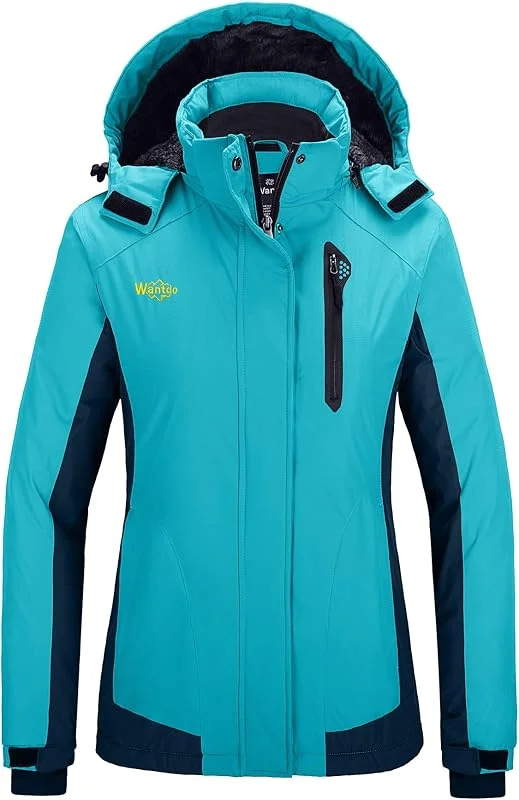 Wantdo Femme Veste de Montagne Outdoor coupe-vent avec Capuche Extérieur Manteau d'hiver Chaud Amovible Veste Imperméable Veste Randonnée pour Voyage — Vetements ski