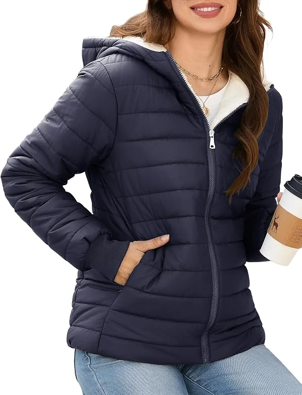 Yuson Girl Veste Femme Hiver Légère à Capuche Manteau Polaire Chaude Courte — Vetements ski