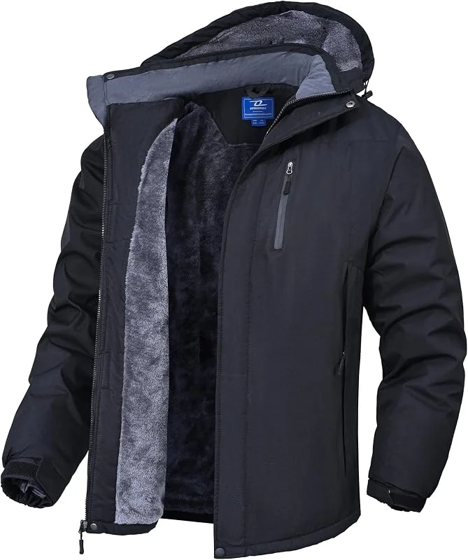 Homme Veste De Ski Imperméable De Montagne Manteau D'hiver Extérieur En Polaire Veste Travail Homme Blouson Homme Hiver En Polaire Coupe-Vent Avec Capuche — Vetements ski