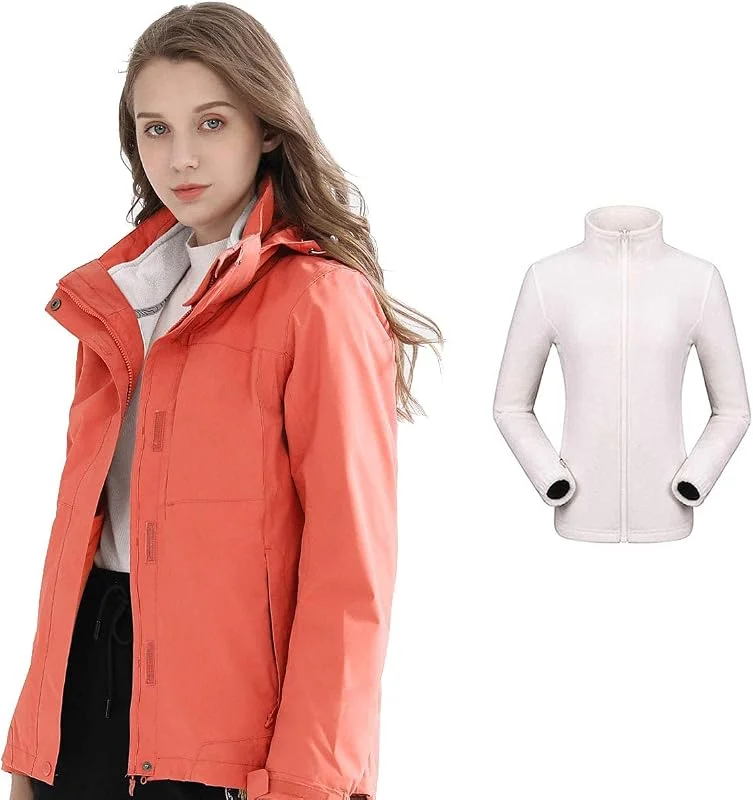 MU Nouvelle Veste de Ski Féminine Coupe-Vent Étanche Coupe-Ciel En Meuble de Montagne 3-En-1 Veste de Neige Hiver Manteau Chaud Vêtements Pour Snowboarding, Randonnée En Plein Air, Orange, Xx — Vetements ski