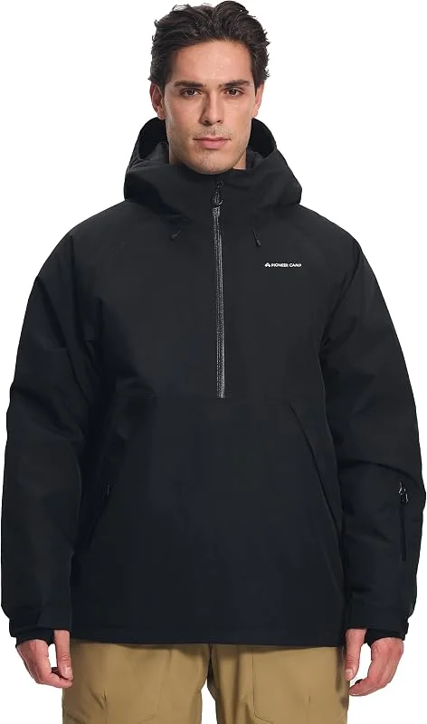 Pioneer Camp Veste de ski et de snowboard semi-frontale, pour homme, avec colonne d'eau de 10 000 mm, imperméable et respirante (7000 g), avec jupe de neige amovible, capuche réglable — Vetements ski
