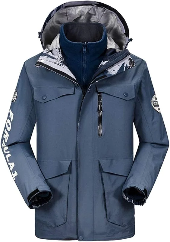 MU Femmes 3 En 1 Veste Imperméable - Veste de Ski - Manteau Capuche Réglable, Intérieur En Polaire Amovible Veste de Pluie, Poches -Hiver Vêtement Chaud, Blue, L — Vetements ski