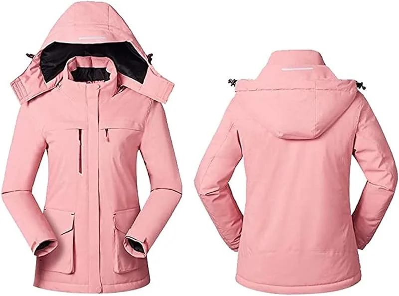 Veste chauffante 3 en 1 pour femme avec fermeture éclair - Veste de ski d'hiver avec capuche amovible - Imperméable — Vetements ski
