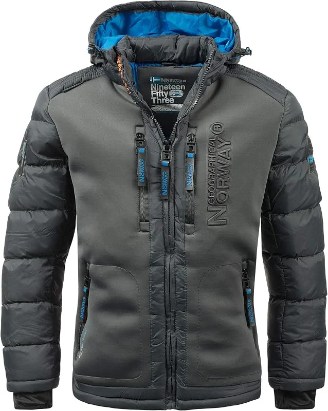 Geographical Norway Hommes Veste Matelassée Veste d'hiver à Capuche – Doublé Chaud Anorak - Extérieur Ski Snowboard Veste A Capuche pour l'hiver, Automne dans Bundle avec UD Bonnet — Vetements ski