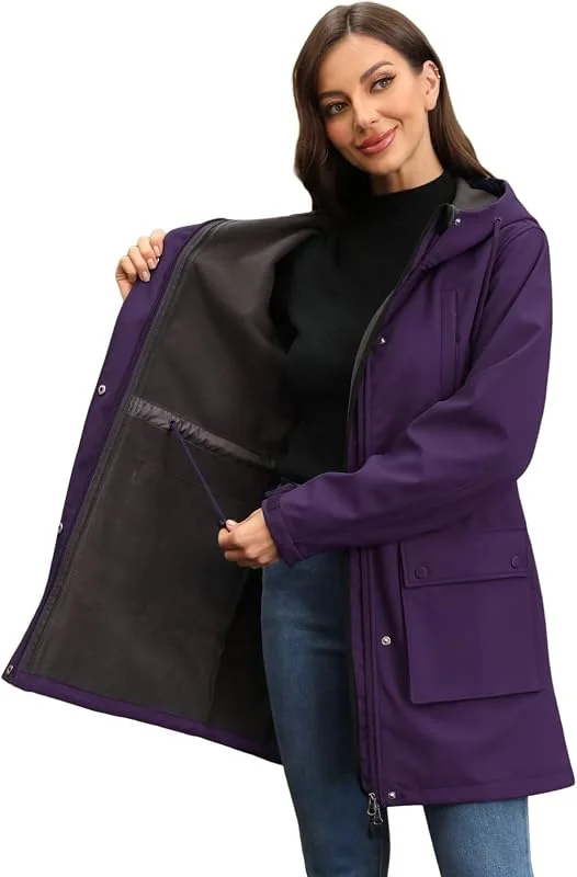 CHIGUO Veste d'hiver légère et imperméable pour femme - Doublée en polaire chaude avec capuche - Veste de pluie longue — Vetements ski