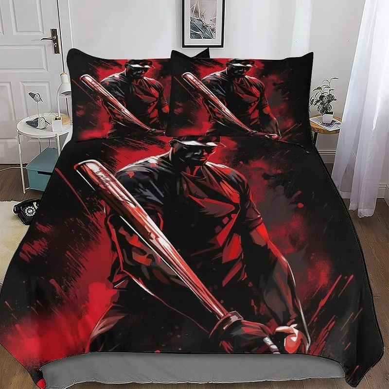 Baseball Housse De Couette 3 Pièces avec Taies D'oreillers Imprimé Adultes Enfant Doux Microfibre Coton Housse De Couette Hypoallergénique Parure De Lit Double (200x200cm) — Equipement ski