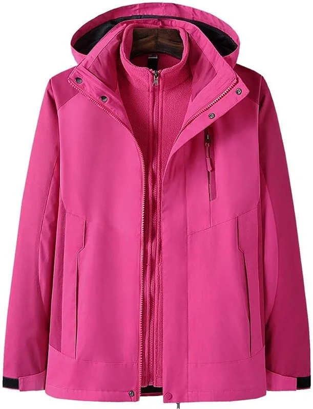 MU Veste de ski imperméable pour femme Veste de ski 3 en 1 pour femme Imperméable avec veste chaude réversible Manteau de neige extérieur à capuche Hiver, Rose, Grand — Vetements ski
